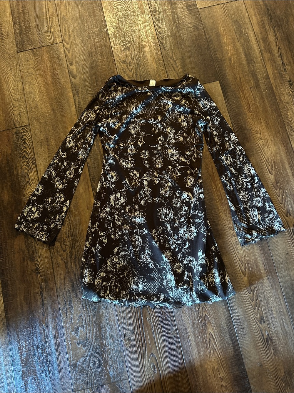 Long Sleeve Brown Print Dress